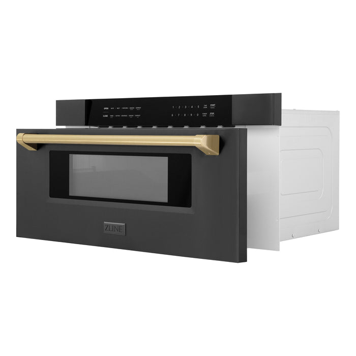 ZLINE Autograph Edition 30 in. 1.2 cu. ft. Built-in Microwave Drawer in Black Stainless Steel with Champagne Bronze Accents (MWDZ-30-BS-CB)