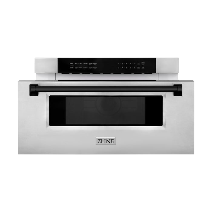 ZLINE Autograph Edition 30 in. 1.2 cu. ft. Built-In Microwave Drawer in Stainless Steel with Matte Black Accents (MWDZ-30-MB)