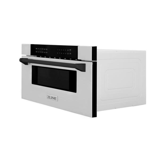 ZLINE Autograph Edition 30 in. 1.2 cu. ft. Built-In Microwave Drawer in Stainless Steel with Matte Black Accents (MWDZ-30-MB)