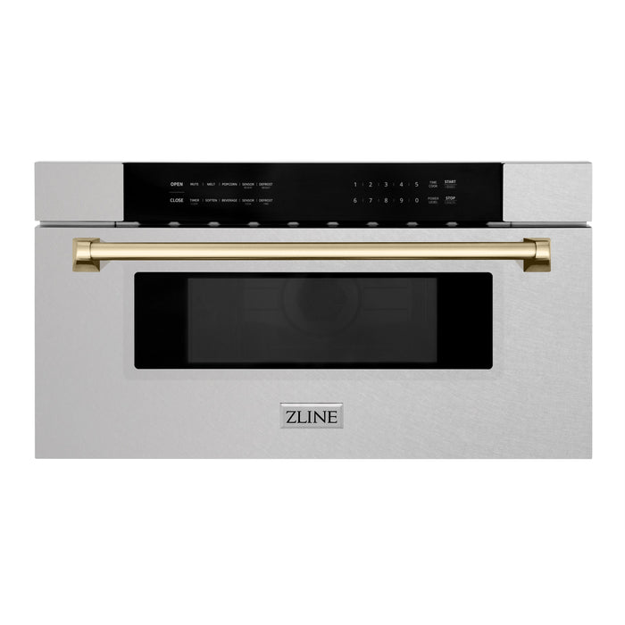 ZLINE Autograph Edition 30 in. 1.2 cu. ft. Built-In Microwave Drawer in Fingerprint Resistant Stainless Steel with Polished Gold Accents (MWDZ-30-SS-G)