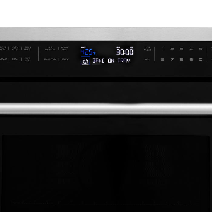 ZLINE Stainless Steel 30 in. Built-in Convection Microwave Oven and 30 in. Single Wall Oven with Self Clean (2KP-MW30-AWS30)