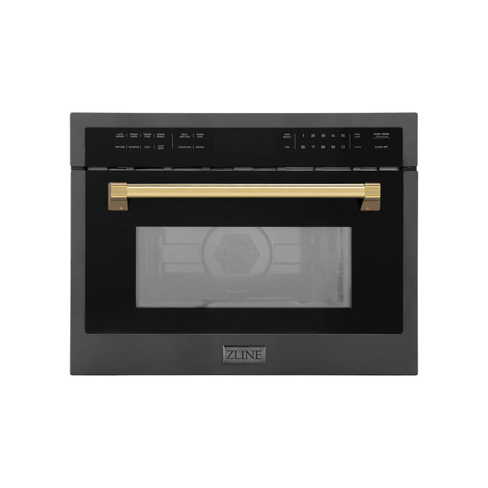 ZLINE Autograph Edition 24 in. 1.6 cu ft. Built-in Convection Microwave Oven in Black Stainless Steel with Polished Gold Accents (MWOZ-24-BS-G)