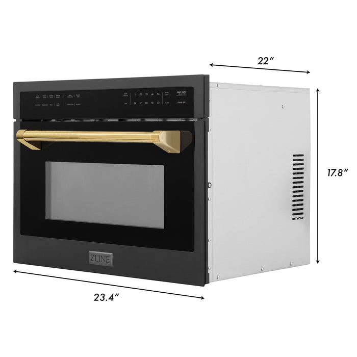 ZLINE Autograph Edition 24 in. 1.6 cu ft. Built-in Convection Microwave Oven in Black Stainless Steel with Polished Gold Accents (MWOZ-24-BS-G)