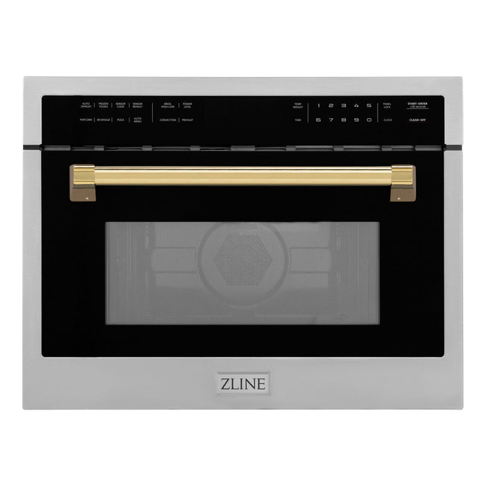 ZLINE Autograph Edition 24 in. 1.6 cu ft. Built-in Convection Microwave Oven in Stainless Steel with Polished Gold Accents (MWOZ-24-G)