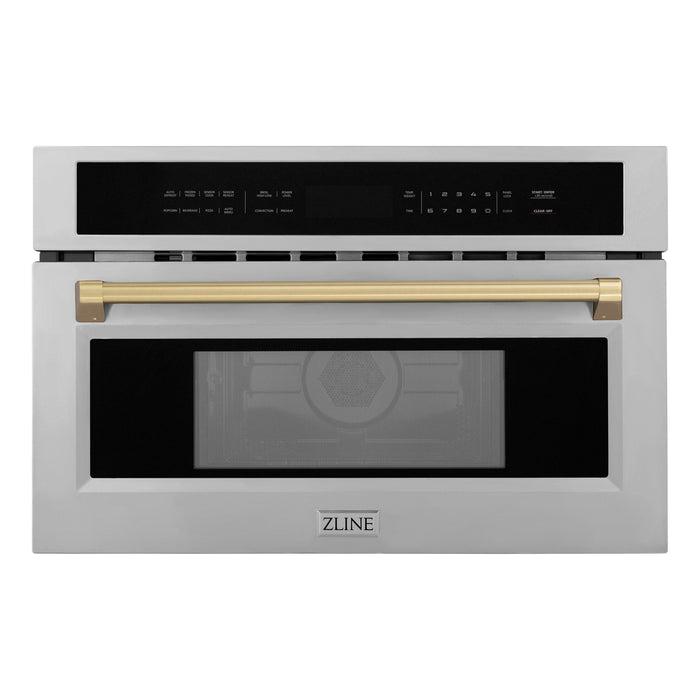 ZLINE Autograph Edition 30 in. 1.6 cu ft. Built-in Convection Microwave Oven in Stainless Steel with Champagne Bronze Accents (MWOZ-30-CB)