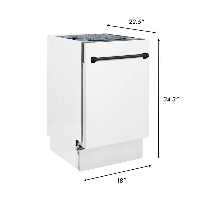 ZLINE Autograph Edition 18” Compact 3rd Rack Top Control Dishwasher in White Matte with Matte Black Accent Handle, 51dBa (DWVZ-WM-18-MB)