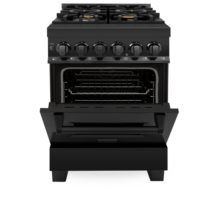 ZLINE 24 in. Professional Dual Fuel Range in Black Stainless Steel with Brass Burners (RAB-BR-24)