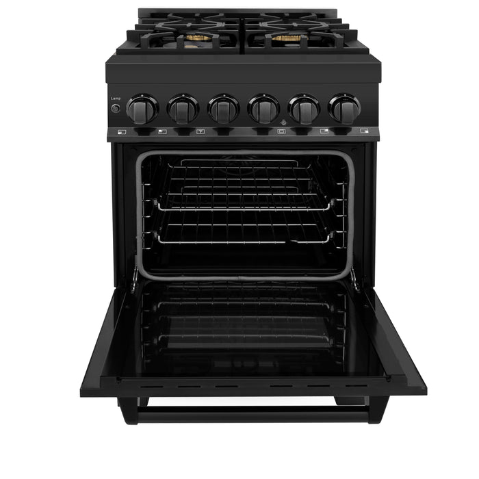 ZLINE 24 in. Professional Dual Fuel Range in Black Stainless Steel with Brass Burners (RAB-BR-24)