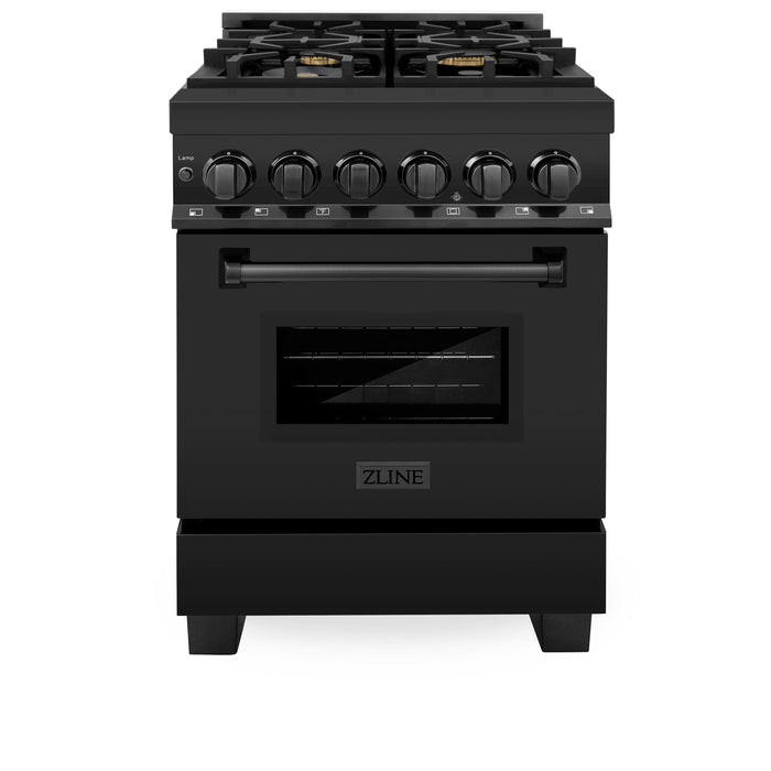 ZLINE 24 in. Professional Dual Fuel Range in Black Stainless Steel with Brass Burners (RAB-BR-24)