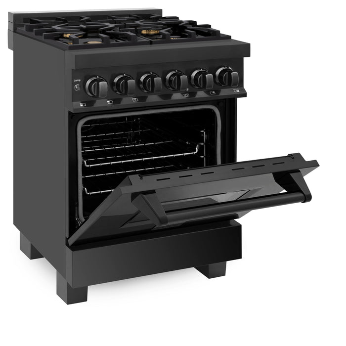 ZLINE 24 in. Professional Dual Fuel Range in Black Stainless Steel with Brass Burners (RAB-BR-24)