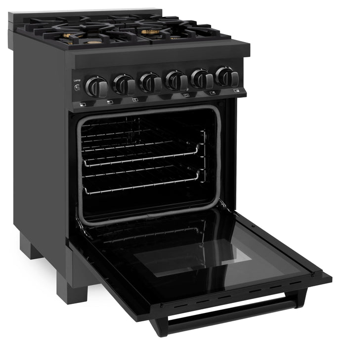 ZLINE 24 in. Professional Dual Fuel Range in Black Stainless Steel with Brass Burners (RAB-BR-24)