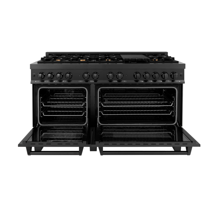 ZLINE 60 in. 7.4 cu. ft. Dual Fuel Range with Gas Stove and Electric Oven in Black Stainless Steel with Brass Burners (RAB-60)