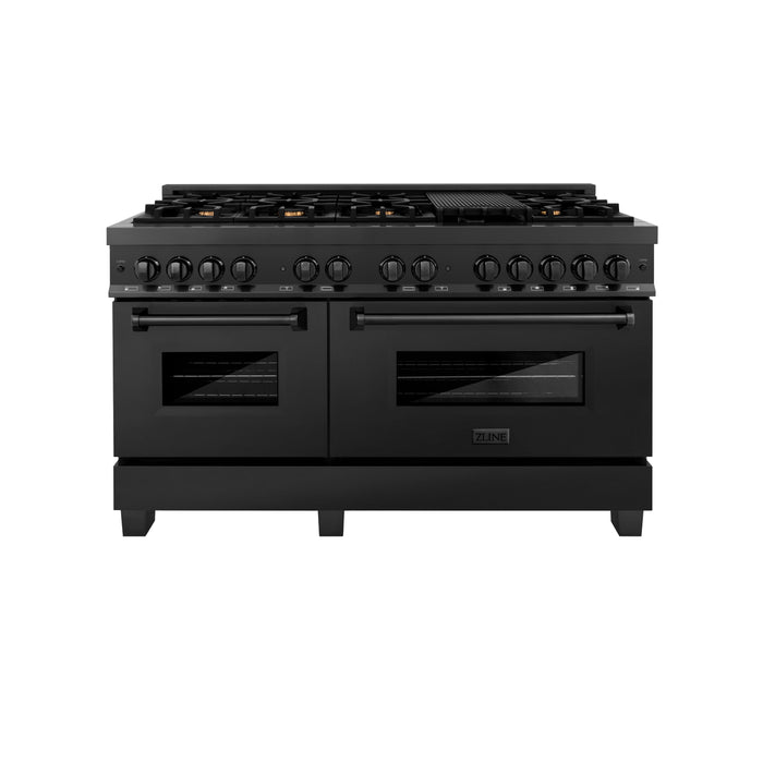 ZLINE 60 in. 7.4 cu. ft. Dual Fuel Range with Gas Stove and Electric Oven in Black Stainless Steel with Brass Burners (RAB-60)