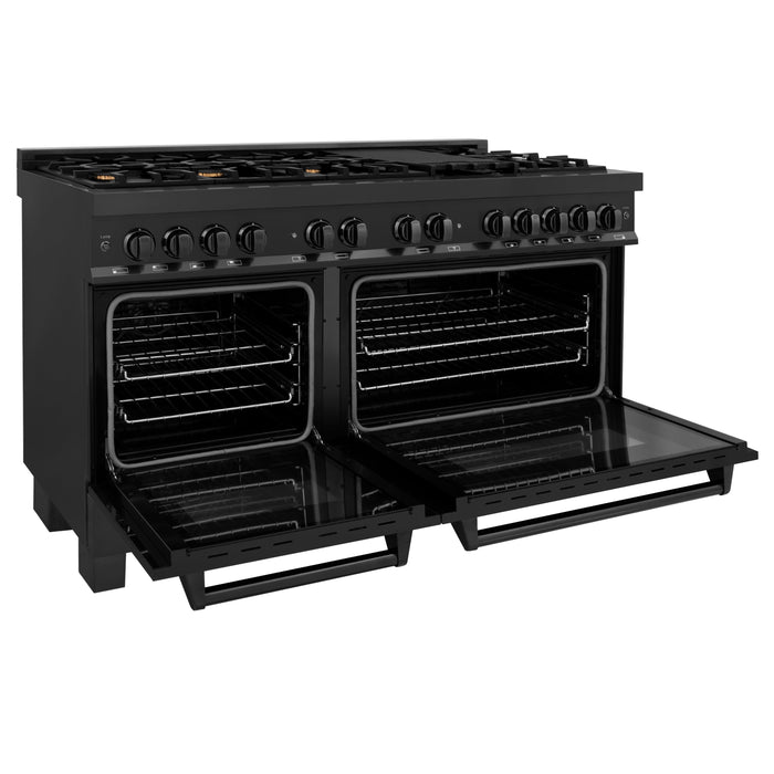 ZLINE 60 in. 7.4 cu. ft. Dual Fuel Range with Gas Stove and Electric Oven in Black Stainless Steel with Brass Burners (RAB-60)