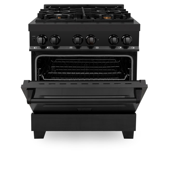 ZLINE 30 in. 4.0 cu. ft. Dual Fuel Range with Gas Stove and Electric Oven in Black Stainless Steel with Brass Burners (RAB-BR-30)