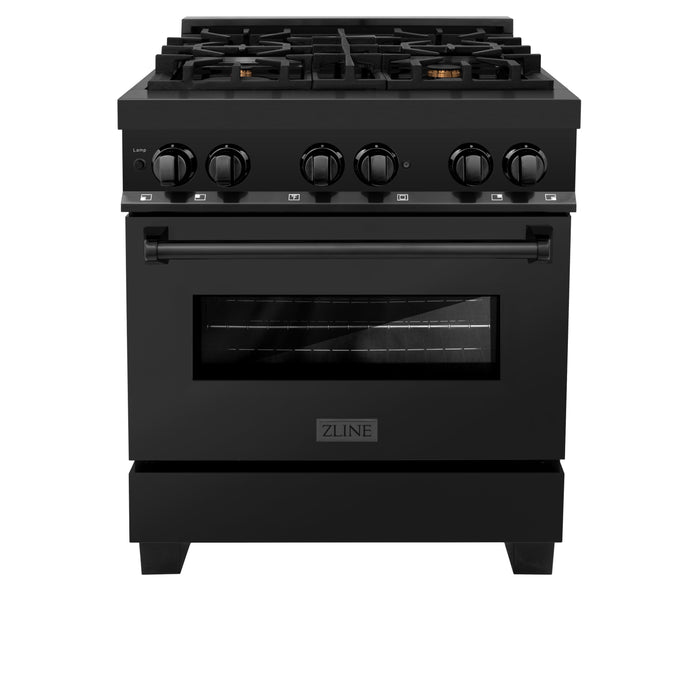 ZLINE 30 in. 4.0 cu. ft. Dual Fuel Range with Gas Stove and Electric Oven in Black Stainless Steel with Brass Burners (RAB-BR-30)