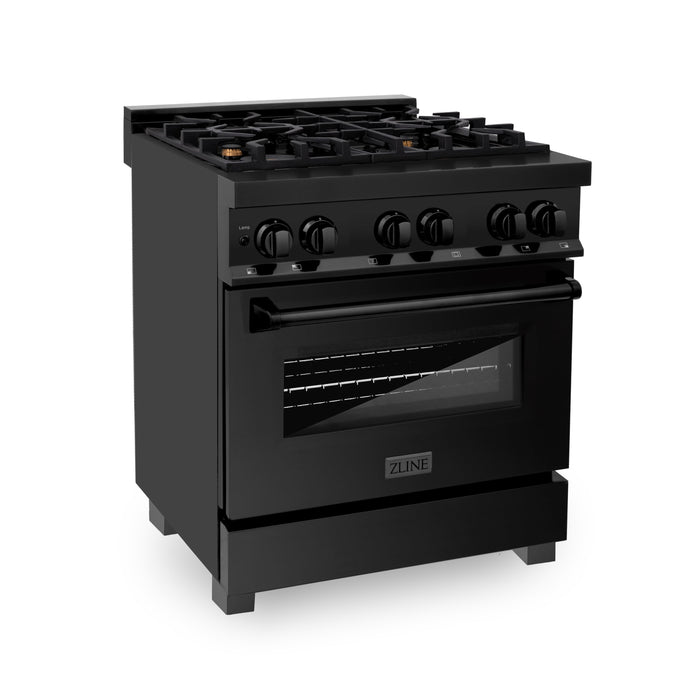 ZLINE 30 in. 4.0 cu. ft. Dual Fuel Range with Gas Stove and Electric Oven in Black Stainless Steel with Brass Burners (RAB-BR-30)