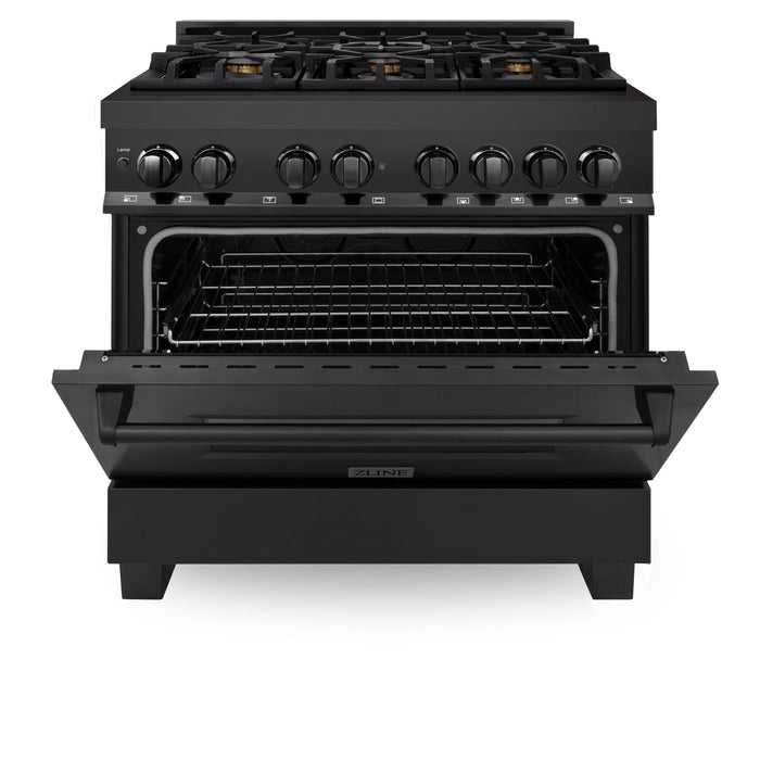 ZLINE 36 in. 4.6 cu. ft. Dual Fuel Range with Gas Stove and Electric Oven in Black Stainless Steel with Brass Burners (RAB-BR-36)