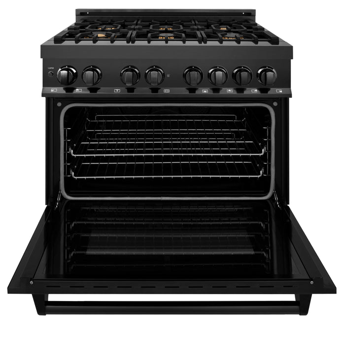 ZLINE 36 in. 4.6 cu. ft. Dual Fuel Range with Gas Stove and Electric Oven in Black Stainless Steel with Brass Burners (RAB-BR-36)