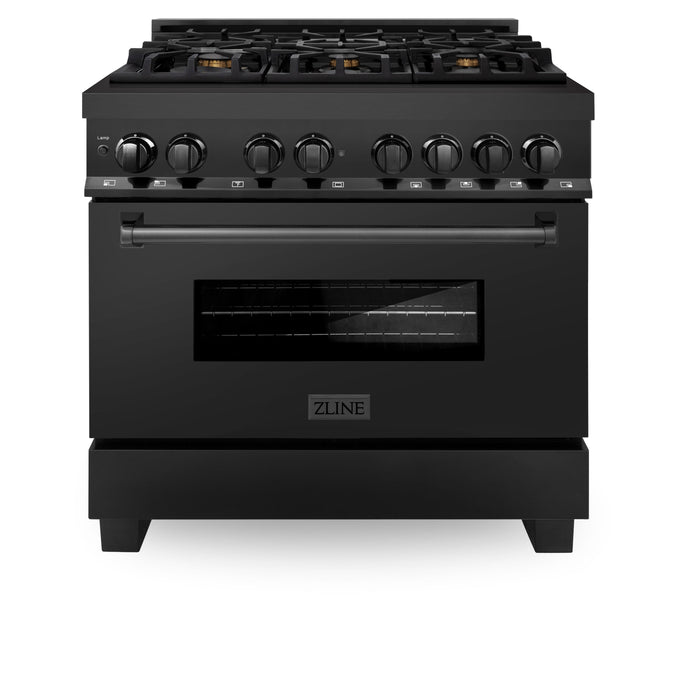 ZLINE 36 in. 4.6 cu. ft. Dual Fuel Range with Gas Stove and Electric Oven in Black Stainless Steel with Brass Burners (RAB-BR-36)