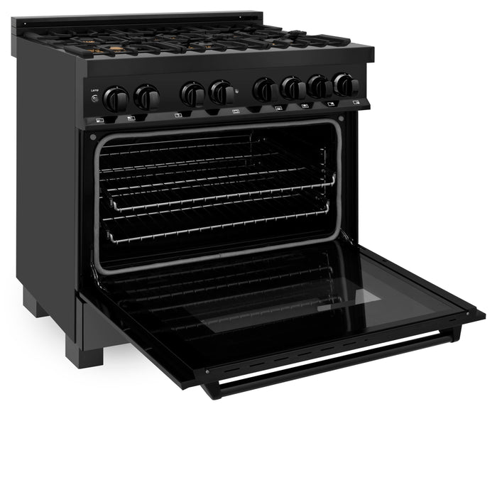 ZLINE 36 in. 4.6 cu. ft. Dual Fuel Range with Gas Stove and Electric Oven in Black Stainless Steel with Brass Burners (RAB-BR-36)