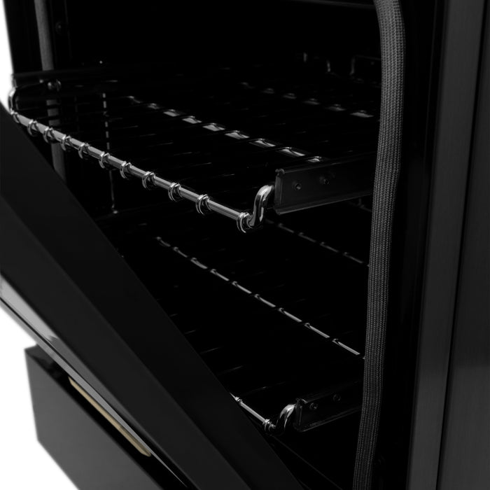 ZLINE Autograph Edition 24 in. 2.8 cu. ft. Dual Fuel Range with Gas Stove and Electric Oven in Black Stainless Steel with Champagne Bronze Accents (RABZ-24-CB)