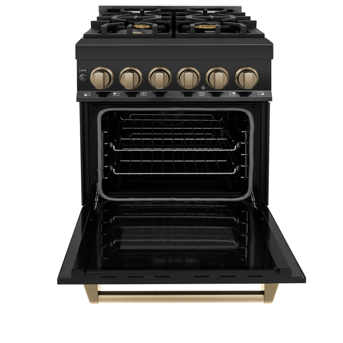 ZLINE Autograph Edition 24 in. 2.8 cu. ft. Dual Fuel Range with Gas Stove and Electric Oven in Black Stainless Steel with Champagne Bronze Accents (RABZ-24-CB)