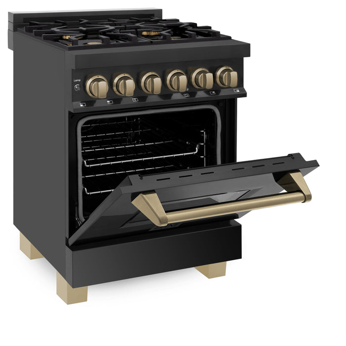 ZLINE Autograph Edition 24 in. 2.8 cu. ft. Dual Fuel Range with Gas Stove and Electric Oven in Black Stainless Steel with Champagne Bronze Accents (RABZ-24-CB)