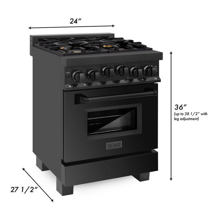 ZLINE 24 in. 2.8 cu. ft. Range with Gas Stove and Gas Oven in Black Stainless Steel (RGB-24)