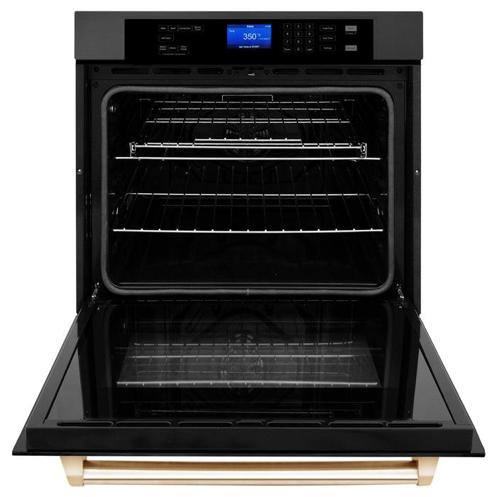 ZLINE 30 in. Autograph Edition Single Wall Oven with Self Clean and True Convection in Black Stainless Steel and Polished Gold Accents (AWSZ-30-BS-G)