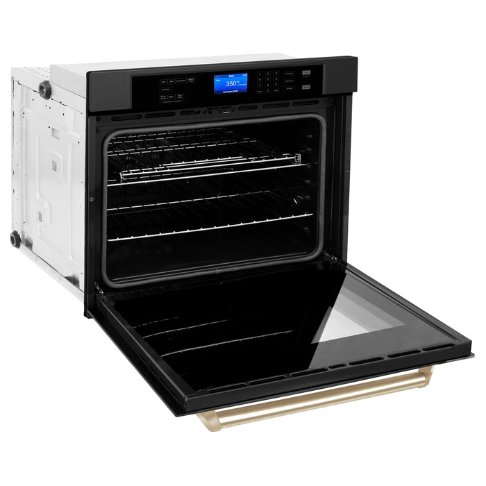 ZLINE 30 in. Autograph Edition Single Wall Oven with Self Clean and True Convection in Black Stainless Steel and Polished Gold Accents (AWSZ-30-BS-G)