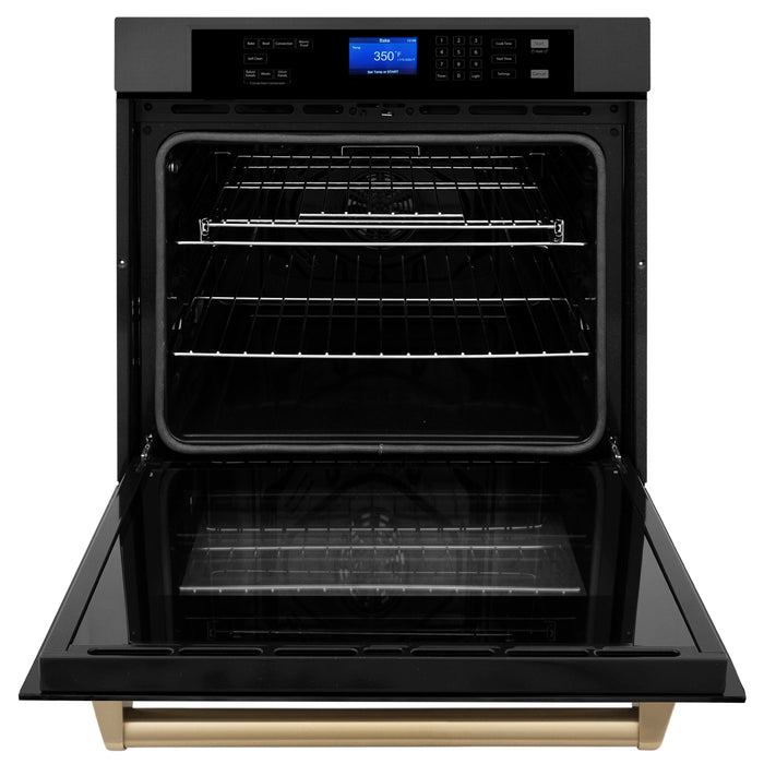 ZLINE 30 in. Autograph Edition Single Wall Oven with Self Clean and True Convection in Black Stainless Steel and Champagne Bronze Accents (AWSZ-30-BS-CB)