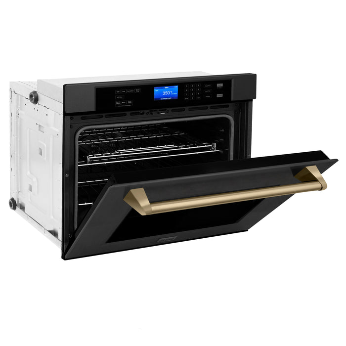 ZLINE 30 in. Autograph Edition Single Wall Oven with Self Clean and True Convection in Black Stainless Steel and Champagne Bronze Accents (AWSZ-30-BS-CB)