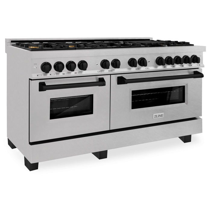 ZLINE Autograph Edition 60 in. 7.4 cu. ft. Dual Fuel Range with Gas Stove and Electric Oven in DuraSnow Stainless Steel with Matte Black Accents (RASZ-SN-60-MB)