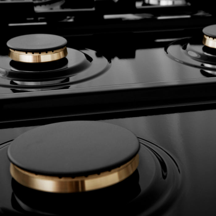 ZLINE Autograph Edition 30 in. Porcelain Rangetop with 4 Gas Burners in DuraSnow Stainless Steel with Matte Black Accents (RTSZ-30-MB)