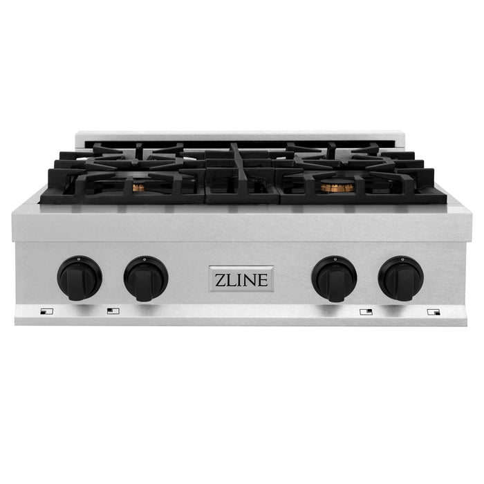 ZLINE Autograph Edition 30 in. Porcelain Rangetop with 4 Gas Burners in DuraSnow Stainless Steel with Matte Black Accents (RTSZ-30-MB)