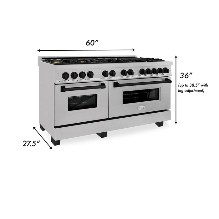 ZLINE Autograph Edition 60 in. 7.4 cu. ft. Dual Fuel Range with Gas Stove and Electric Oven in DuraSnow Stainless Steel with Matte Black Accents (RASZ-SN-60-MB)