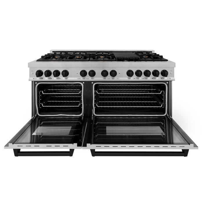 ZLINE Autograph Edition 60 in. 7.4 cu. ft. Dual Fuel Range with Gas Stove and Electric Oven in DuraSnow Stainless Steel with Matte Black Accents (RASZ-SN-60-MB)