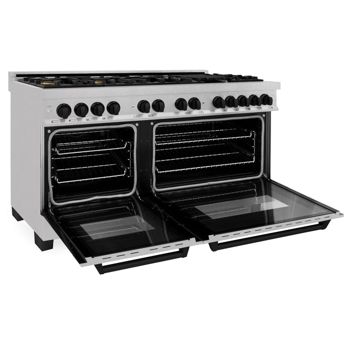 ZLINE Autograph Edition 60 in. 7.4 cu. ft. Dual Fuel Range with Gas Stove and Electric Oven in DuraSnow Stainless Steel with Matte Black Accents (RASZ-SN-60-MB)