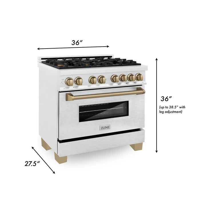 ZLINE Autograph Edition 36 in. 4.6 cu. ft. Dual Fuel Range with Gas Stove and Electric Oven in DuraSnow Stainless Steel with Champagne Bronze Accents (RASZ-SN-36-CB)