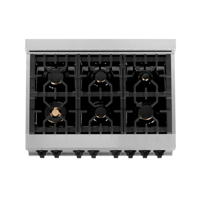 ZLINE Autograph Edition 36 in. 4.6 cu. ft. Dual Fuel Range with Gas Stove and Electric Oven in DuraSnow Stainless Steel with Matte Black Accents (RASZ-SN-36-MB)