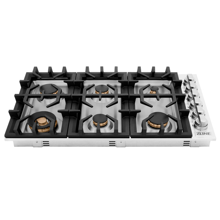 ZLINE 36 in. Dropin Cooktop With 6 Gas Brass Burners (RC-BR-36)