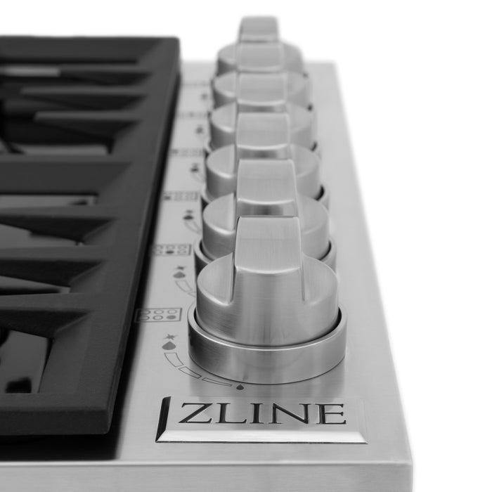 ZLINE 36 in. Dropin Cooktop with 6 Gas Burners and Black Porcelain Top (RC36-PBT)