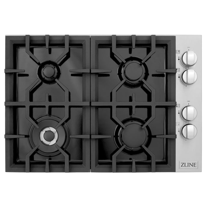 ZLINE 30 in. Dropin Cooktop with 4 Gas Burners and Black Porcelain Top (RC30-PBT)