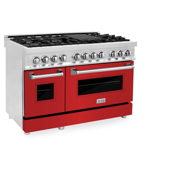 ZLINE 48 in. Professional Dual Fuel Range in Stainless Steel with Red Matte Door (RA-RM-48)