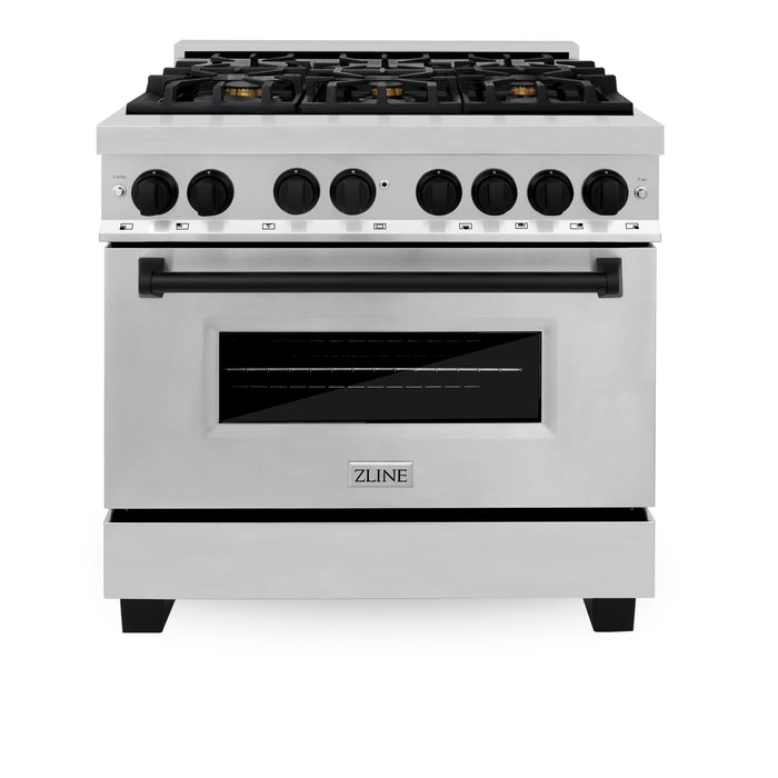 ZLINE Autograph Edition 36 in. 4.6 cu. ft. Dual Fuel Range with Gas Stove and Electric Oven in Stainless Steel with Matte Black Accents (RAZ-36-MB)