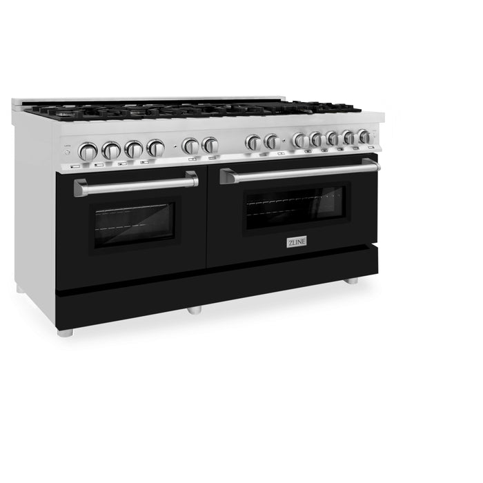 ZLINE 60 in. 7.4 cu. ft. Dual Fuel Range with Gas Stove and Electric Oven in Stainless Steel with Black Matte Door (RA-BLM-60)