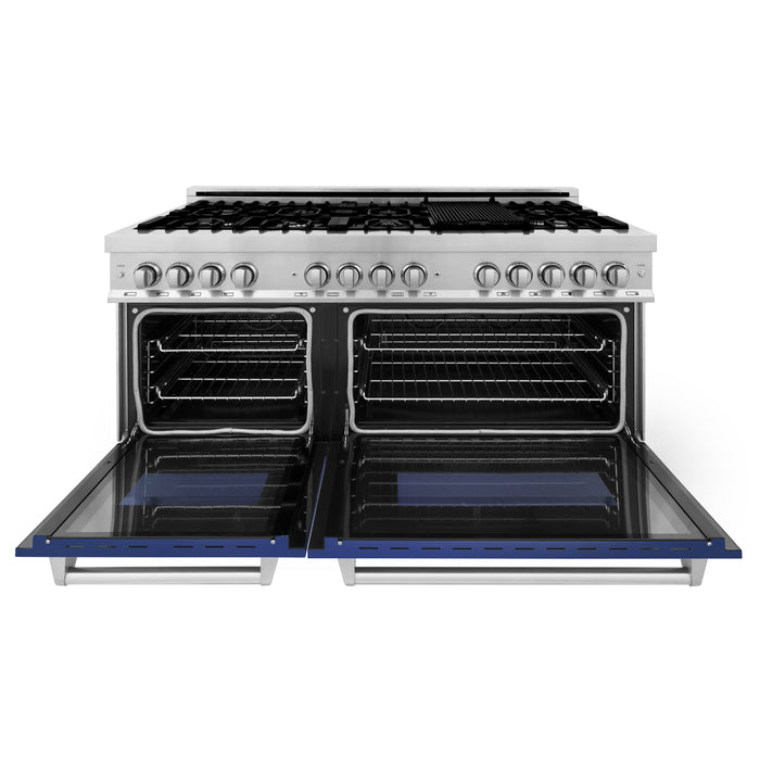 ZLINE 60 in. 7.4 cu. ft. Dual Fuel Range with Gas Stove and Electric Oven in Stainless Steel with Blue Matte (RA-BM-60)