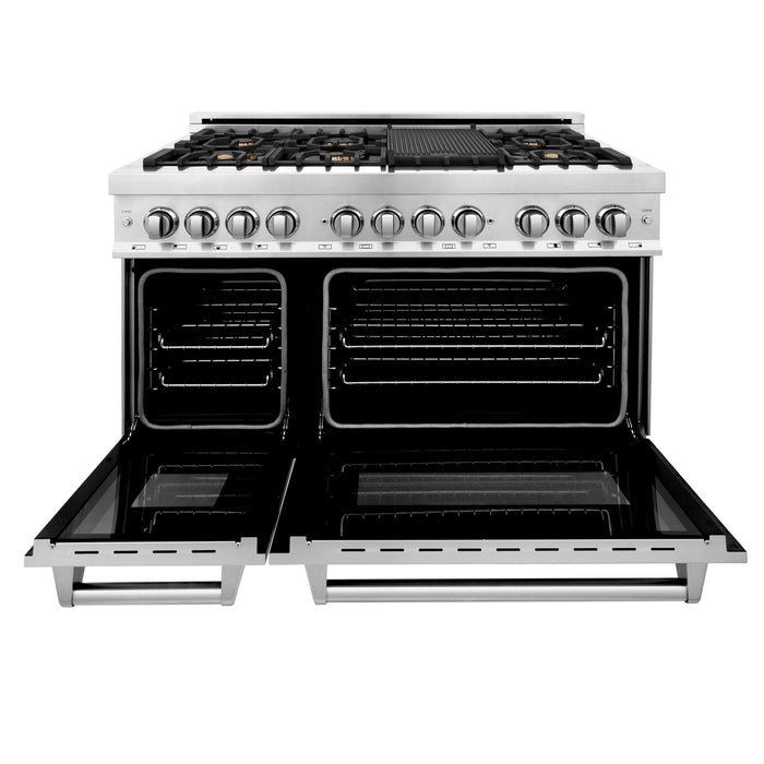 ZLINE 48 in. 6.0 cu. ft. Electric Oven and Gas Cooktop Dual Fuel Range with Griddle and Brass Burners in Stainless Steel (RA-BR-GR-48)