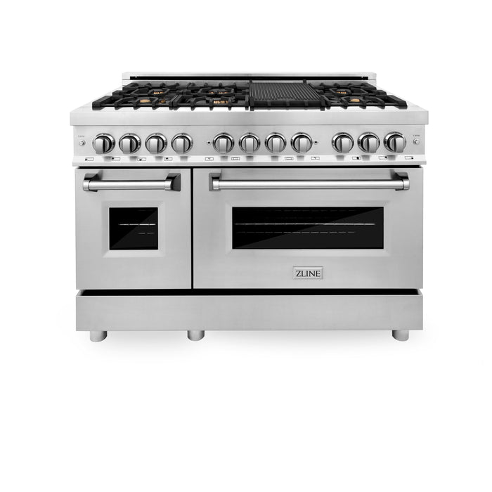 ZLINE 48 in. 6.0 cu. ft. Electric Oven and Gas Cooktop Dual Fuel Range with Griddle and Brass Burners in Stainless Steel (RA-BR-GR-48)